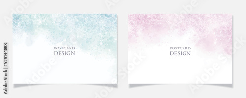 水彩塗のポストカードデザインA【アブストラクトな花柄入り】