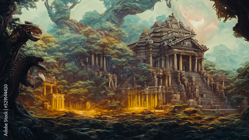 Fotografija Artistic concept painting of an ancient temple, background illustration