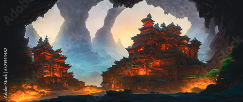 Foto Artistic concept painting of an ancient temple, background illustration