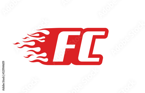 Letter FC or F C fire logo vector illustration in red and white. Speed flame icon for your project, company or application.