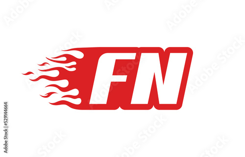 Letter FN or F N fire logo vector illustration in red and white. Speed flame icon for your project, company or application.