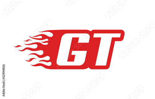 Letter GT or G T fire logo vector illustration in red and white. Speed flame icon for your project, company or application.