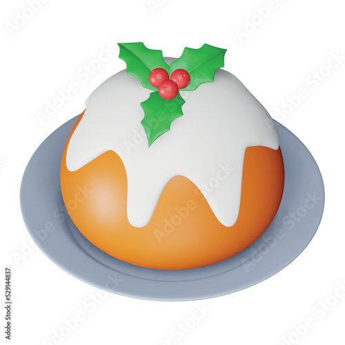 Christmas pudding 3d rendering isometric icon.
