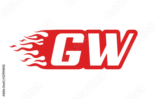 Letter GW or G W fire logo vector illustration in red and white. Speed flame icon for your project, company or application.