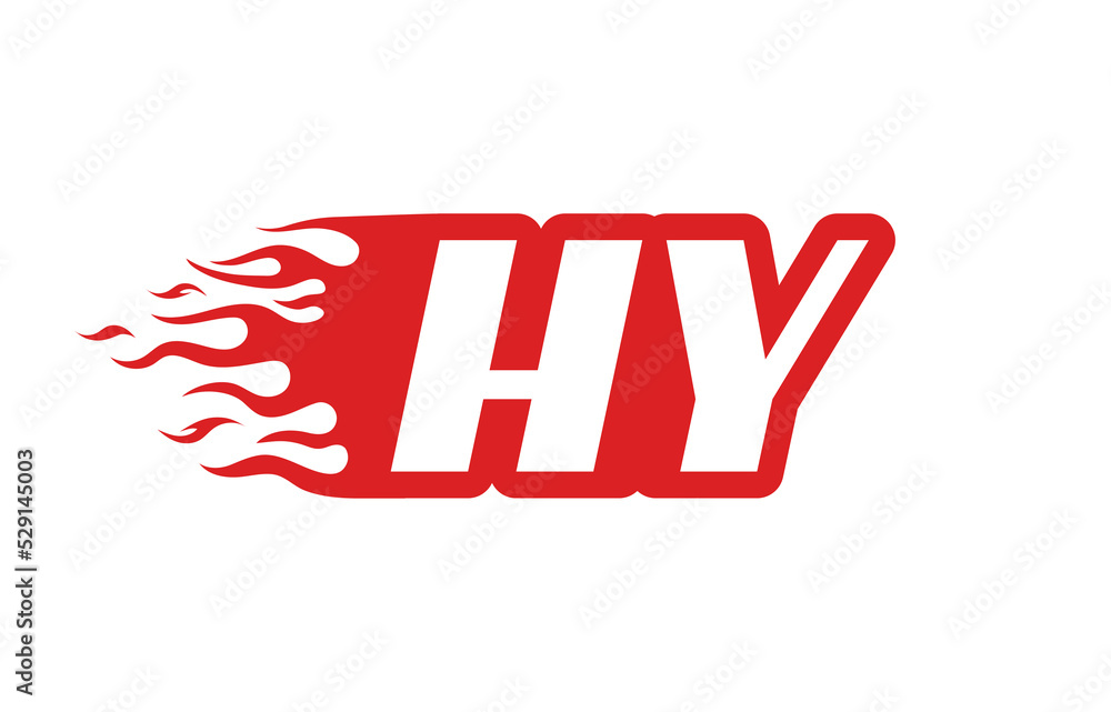 Fototapeta premium Letter HY or H Y fire logo vector illustration in red and white. Speed flame icon for your project, company or application.