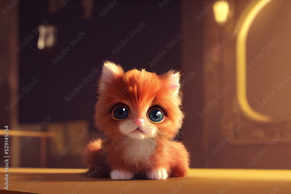 Ilustrace „adorable fluffy kitten standing on the ground, cute ...