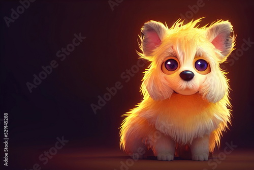 adorable fluffy puppy standing on the ground  cute face  big eyes  dog background  3d illustration  3d render