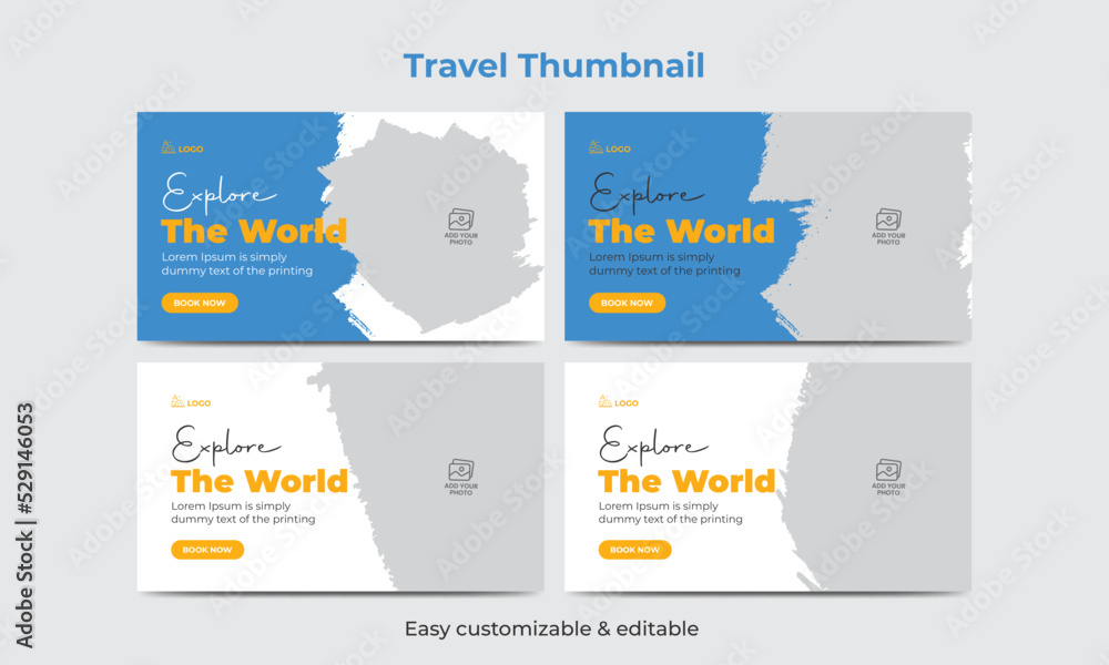 Travel and tour video thumbnail design bundle. Hotel tourism marketing service video thumbnail set