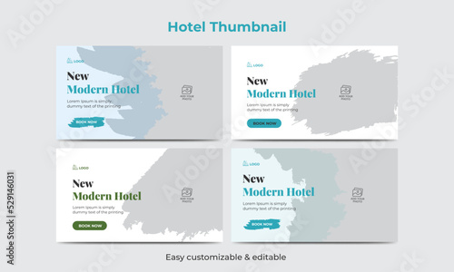 Hotel travel and tour video thumbnail design bundle. Hotel tourism marketing service video thumbnail set