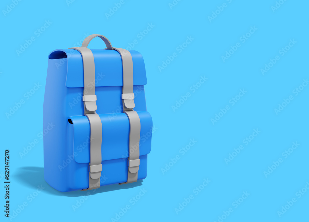 3d rendering. Realistic blue tourist city backpack on blue background with space for text. Travel luggage. 3d rendering. Realistic blue tourist city backpack on blue background with space for text. Travel luggage.