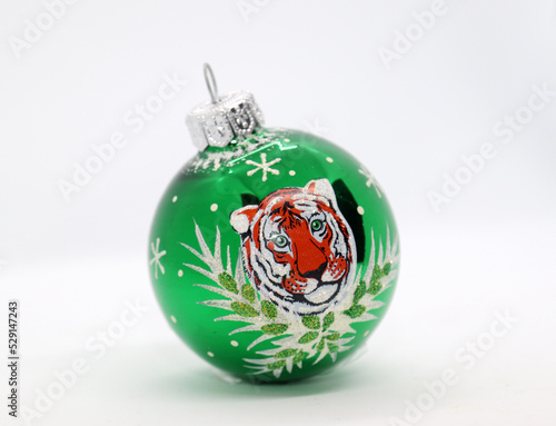 Christmas green ball with tiger