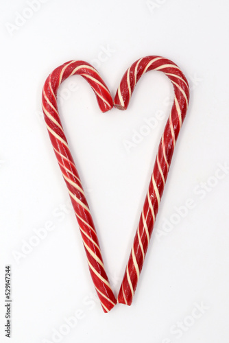 Two Christmas cane lollipops, lollipop heart