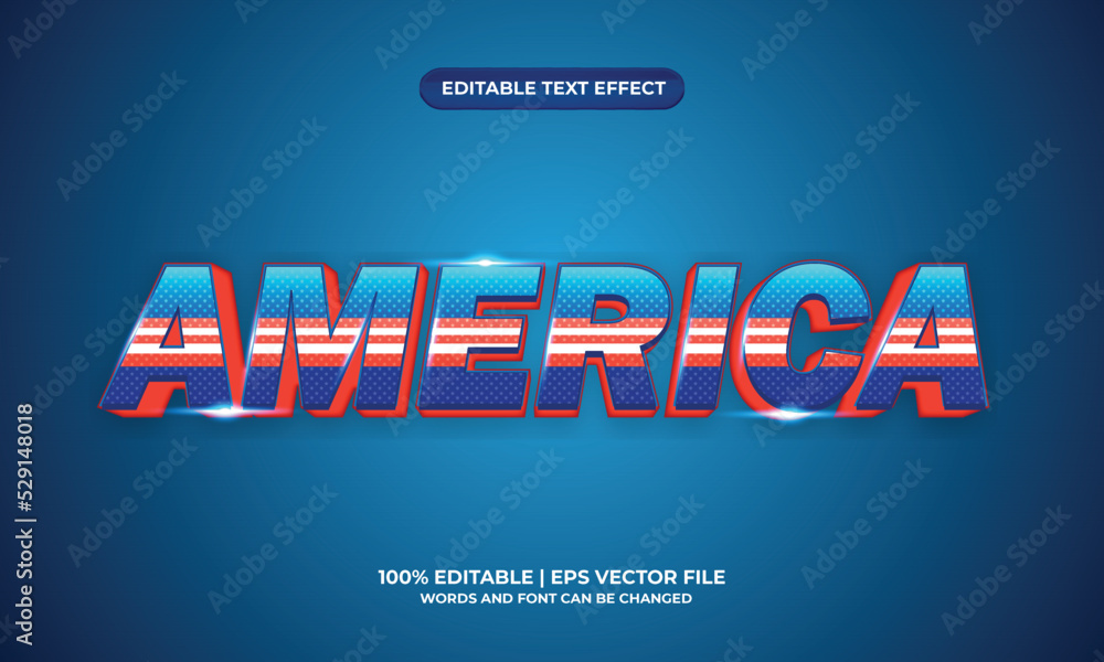 Obraz premium America 3d editable text effect style with background, 3D text effect vector, America vector Text effect Editable