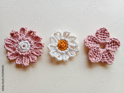 Fototapeta Naklejka Na Ścianę i Meble -  Crochet flower. Crocheted flower on white background.
