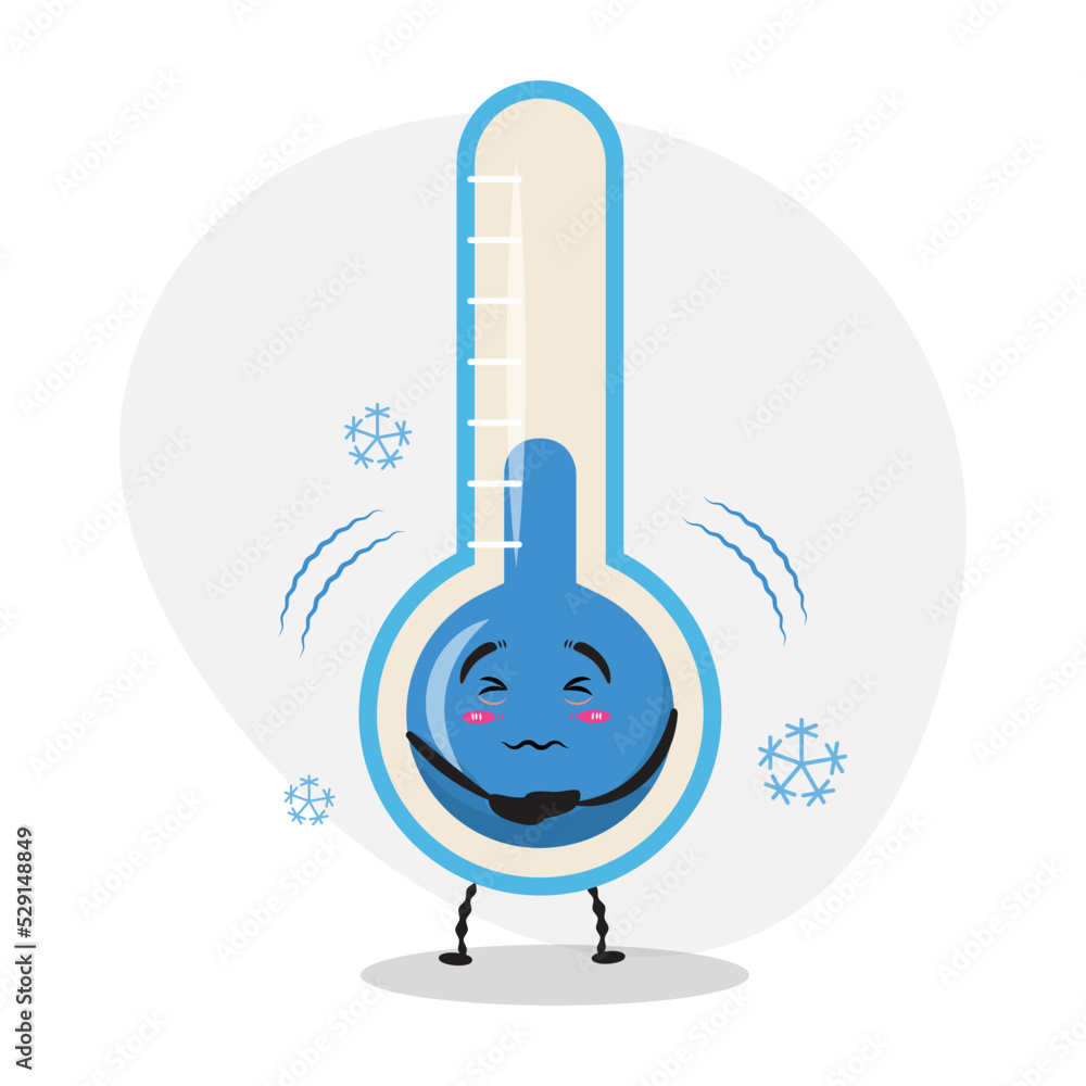 Freezing thermometer in flat cartoon style. Vector cartoon illustration. Freezing thermometer in flat cartoon style. Vector cartoon illustration.