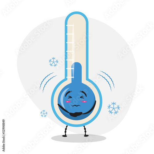 Fototapeta Freezing thermometer in flat cartoon style