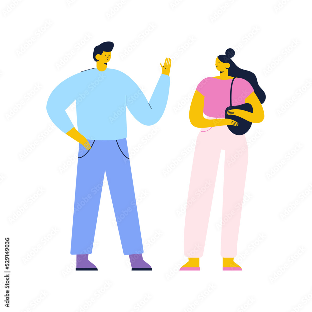 Man and woman, couple talking flat vector illustration Man and woman, couple talking flat vector illustration
