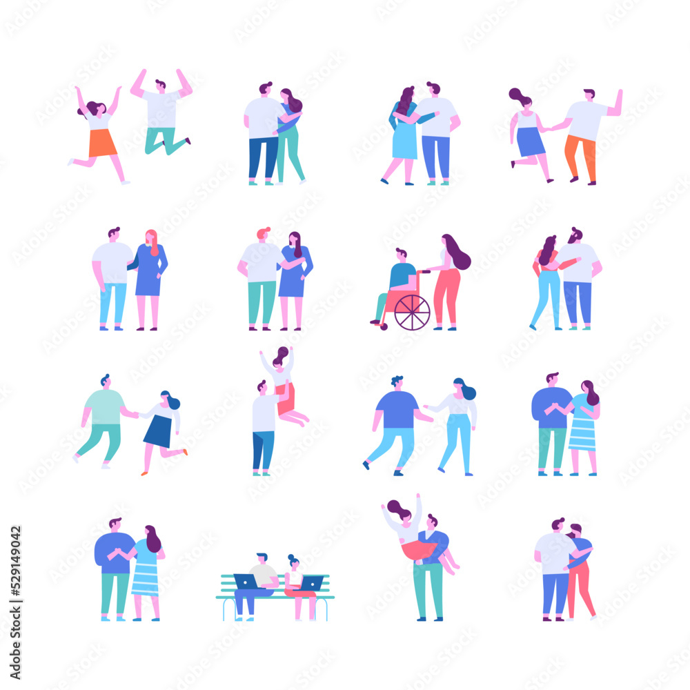 Man and woman, couple silhouette flat vector set Man and woman, couple silhouette flat vector set