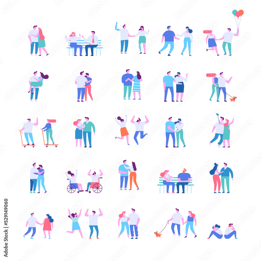 Man and woman, couple silhouette flat vector set