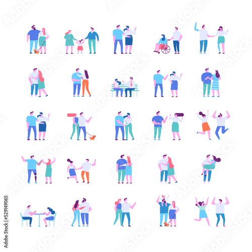 Man and woman, couple silhouette flat vector set