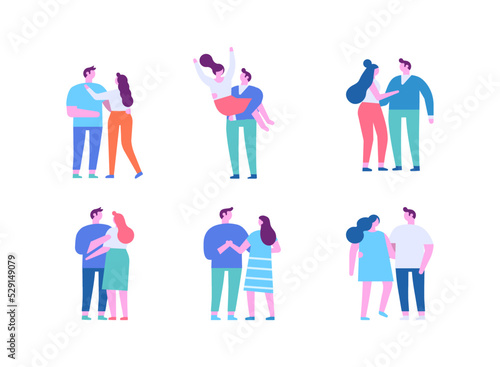 Man and woman  couple silhouette flat vector set