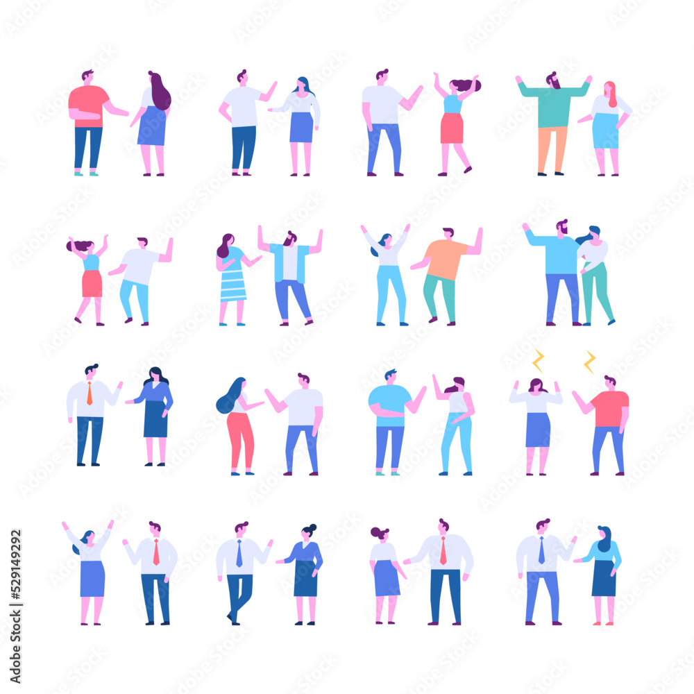 Fototapeta premium Tiny people talking flat vector illustration set