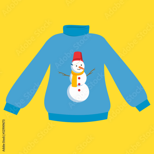 knitted blue sweater with a snowman