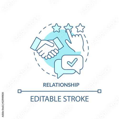 Relationship turquoise concept icon. Communication with customers. Business model abstract idea thin line illustration. Isolated outline drawing. Editable stroke. Arial, Myriad Pro-Bold fonts used