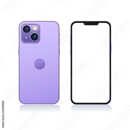 illustration of new iPhone 14 in purple color mockup template editable vector