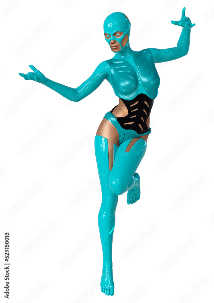 3D Rendering Female Robot on White