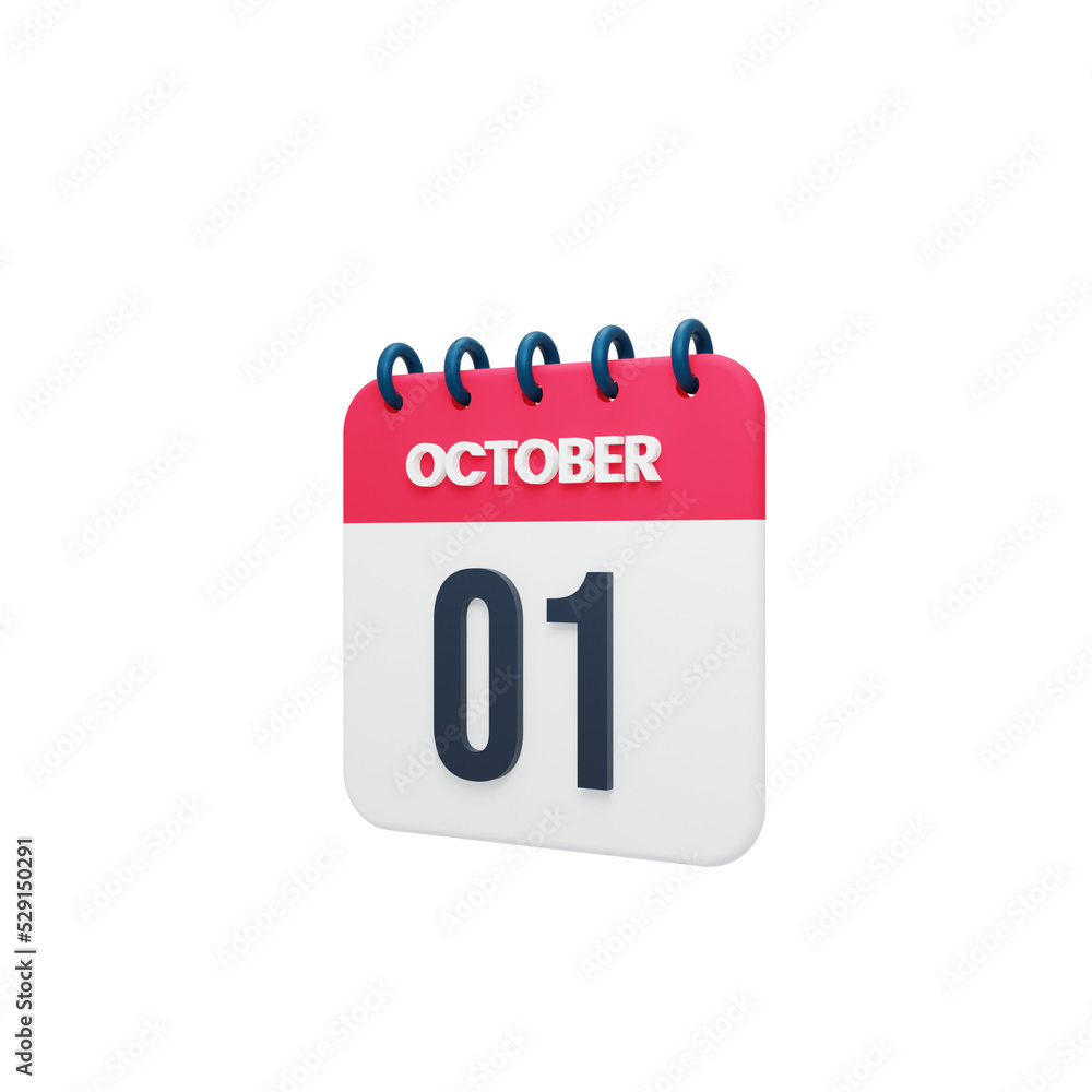 October Realistic Calendar Icon 3D Rendered October 01 October Realistic Calendar Icon 3D Rendered October 01