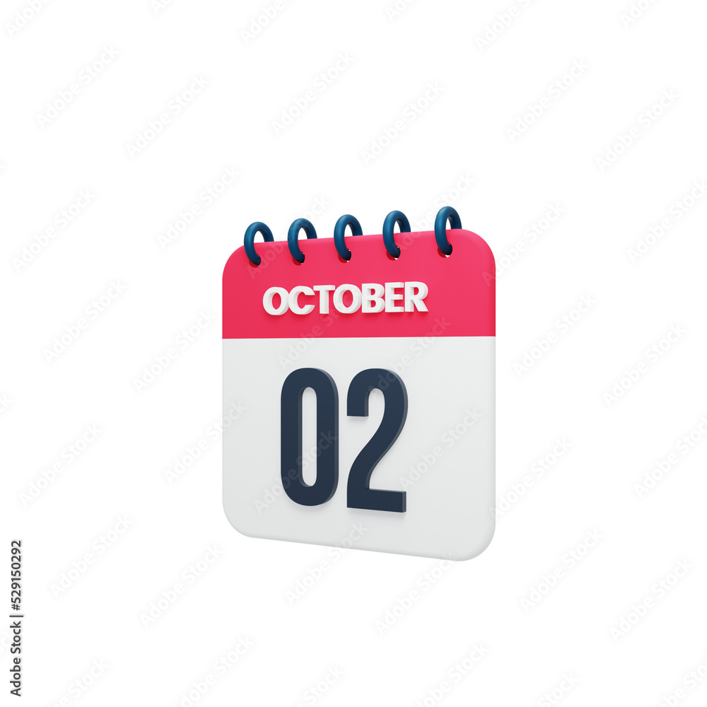 October Realistic Calendar Icon 3D Rendered October 02 October Realistic Calendar Icon 3D Rendered October 02