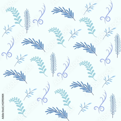 winter pattern with leaves blue background