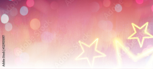 Christmas background with glowing star. New Year's decor, and bokeh with light effect, Festive and Holiday concept for greeting, banner, card, posters, etc..