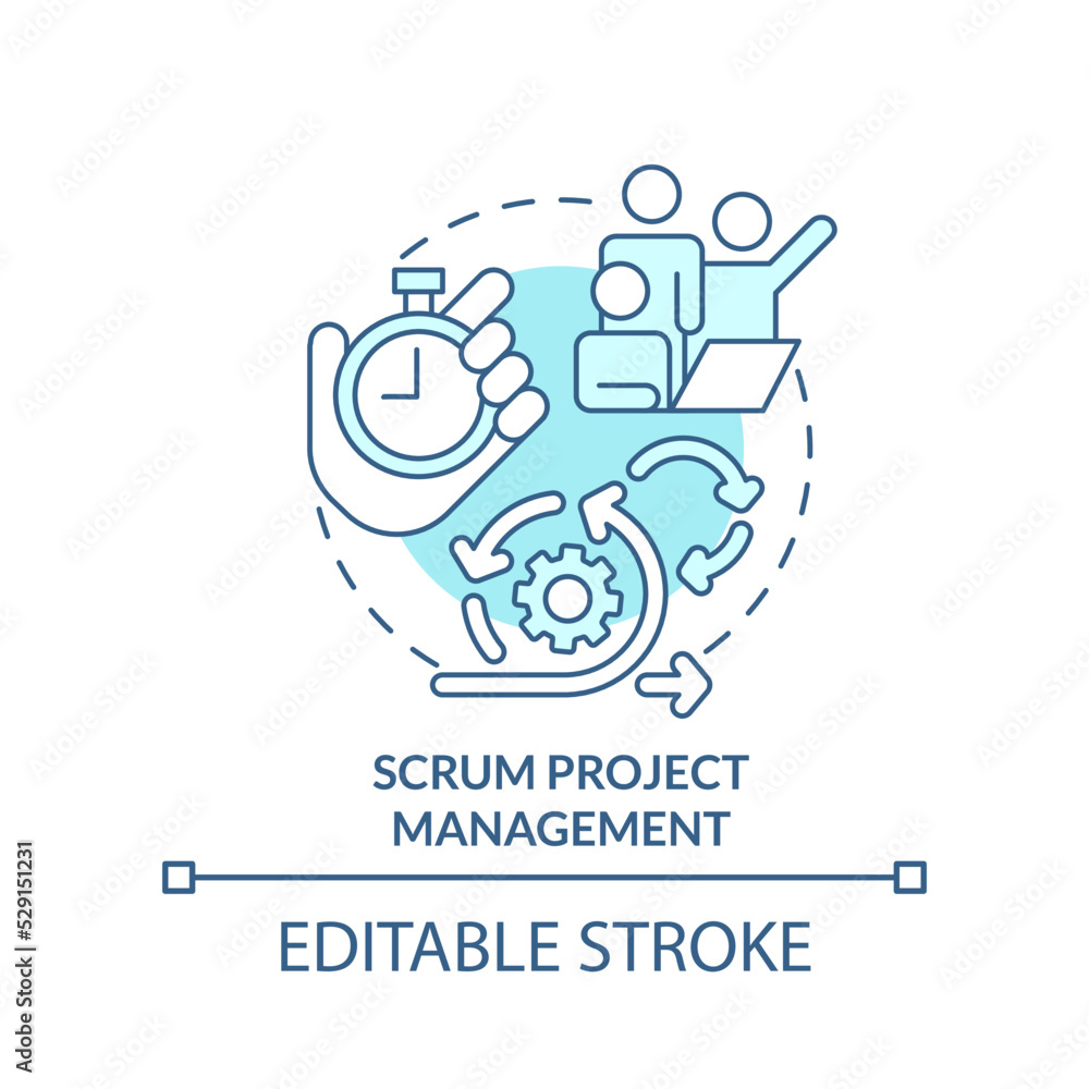 Scrum project management turquoise concept icon. Choose tasks priority in plan abstract idea thin line illustration. Isolated outline drawing. Editable stroke. Arial, Myriad Pro-Bold fonts used Scrum project management turquoise concept icon. Choose tasks priority in plan abstract idea thin line illustration. Isolated outline drawing. Editable stroke. Arial, Myriad Pro-Bold fonts used
