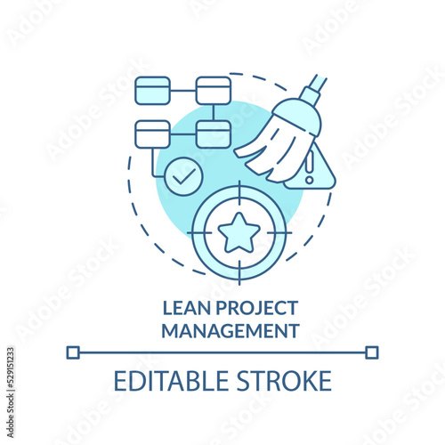 Lean project management turquoise concept icon. Increasing processes efficiency abstract idea thin line illustration. Isolated outline drawing. Editable stroke. Arial, Myriad Pro-Bold fonts used