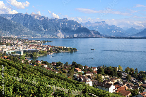 Chexbres - Lavaux vineyards on terraces, UNESCO World Heritage Site, Lake Geneva shore, Lac Leman. One of Switzerland's best-known and most fascinating wine-growing regions. © marcio