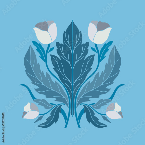 Art nouveau style flower plant basic element. 1920-1930 years vintage design. Symbol motif design.