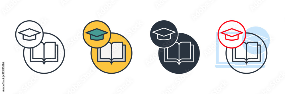 Book with graduation cap icon logo vector illustration. academic university symbol template for graphic and web design collection Book with graduation cap icon logo vector illustration. academic university symbol template for graphic and web design collection