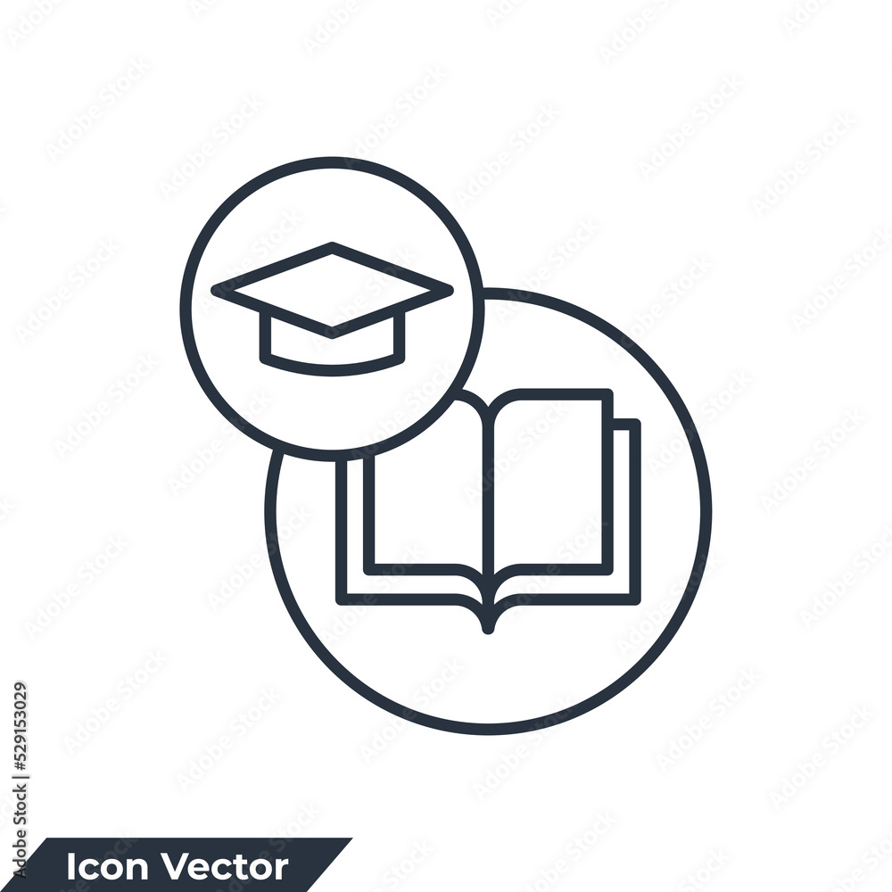 Book with graduation cap icon logo vector illustration. academic university symbol template for graphic and web design collection Book with graduation cap icon logo vector illustration. academic university symbol template for graphic and web design collection