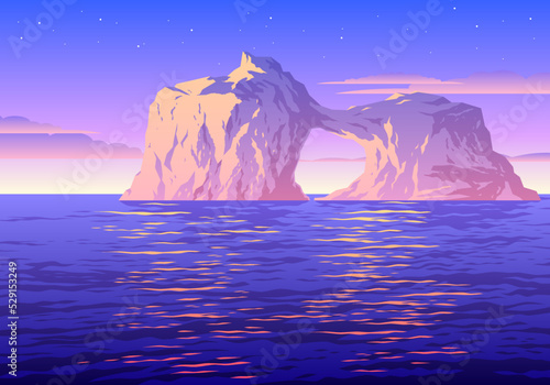 Beautiful Sunset Big Iceberg Landscape Illustration