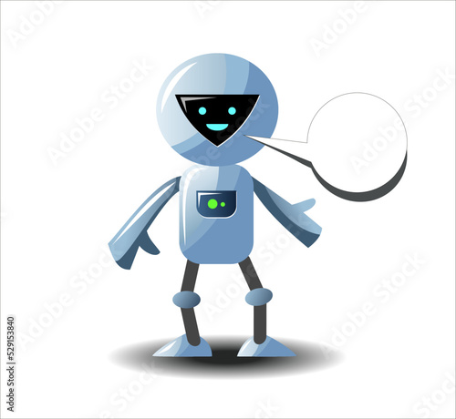 Smiling chat bot with a dialogue bubble isolated. Chatter bot. Virtual support artificial intelligence. Online messengers assistant on sites. Voice support service.