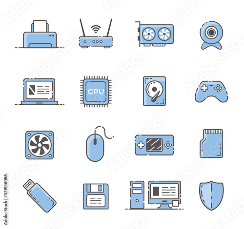 Computer equipment. Colored icon set. Flat vector illustration. Isolated on white background.