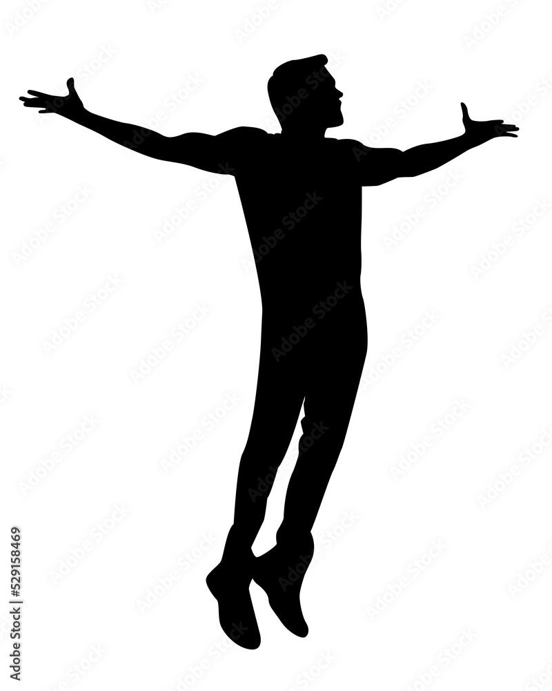 man jumping- flying silhouette isolated on white background. achieve the dream concept. eps10.