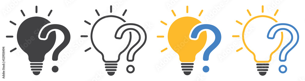 Set of light bulbs with question mark. Light bulb idea, question mark