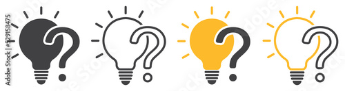 Set of light bulbs with question mark. Light bulb idea, question mark, problem solving. Vector light bulb with question mark.