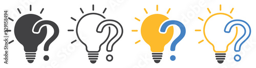 Set of light bulbs with question mark. Light bulb idea, question mark, problem solving. Vector light bulb with question mark.