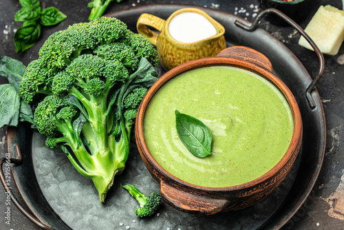 broccoli soup with vegetables in a bowl omemade healthy organic vegetarian vegan diet fresh food meal dish soup Food recipe background. Close up photo