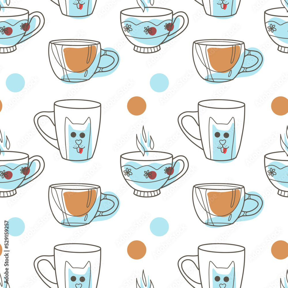 vector seamless pattern on the fun cups for tea and coffee vector seamless pattern on the fun cups for tea and coffee