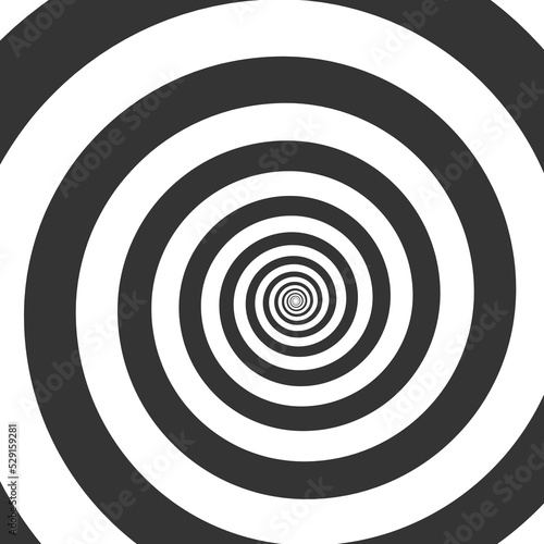 Spiral background. Hypnotic black and white spiral. Twisted radial rays comic effect.